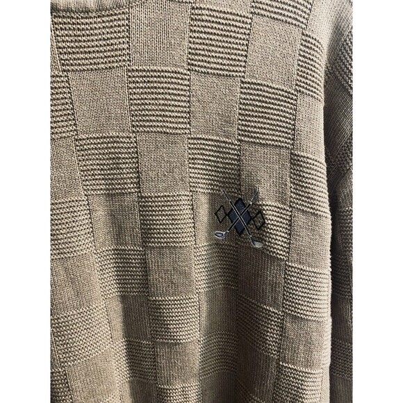 Fairway Outfitters Golf Sweater Men L Brown Textured Checks Golf Club Graphics - Picture 10 of 16